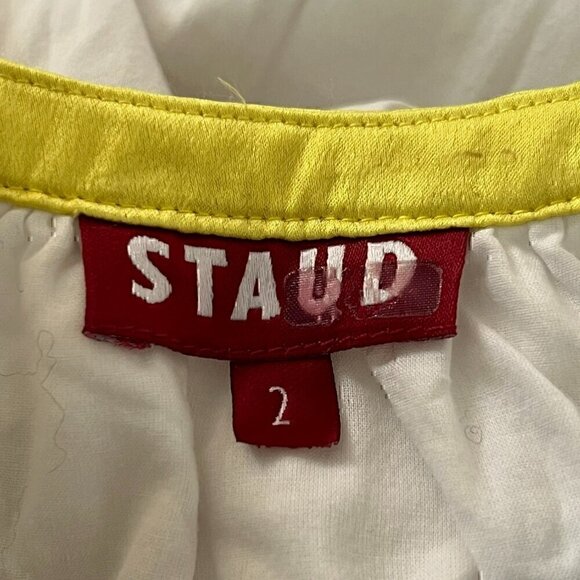 Staud Womens Dress 2 White Demi Maxi Puff Sleeve Button Tiered Zipped Pockets - Picture 15 of 16